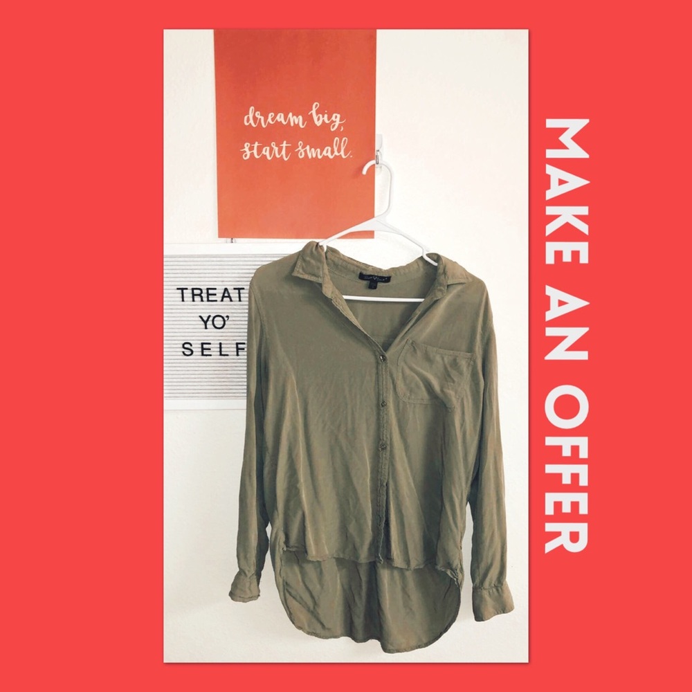 army green button down top